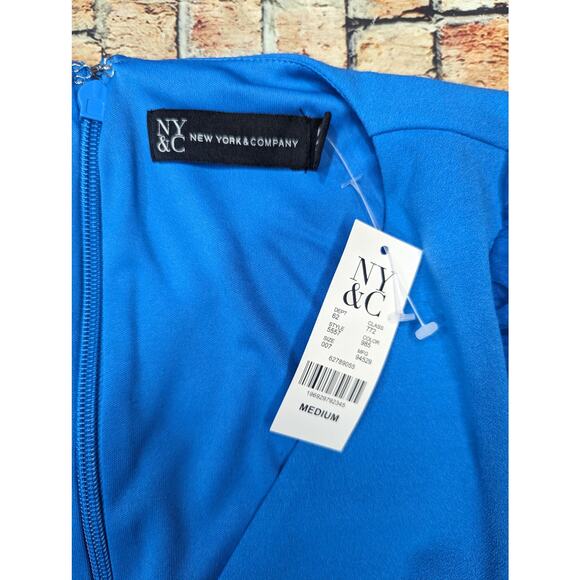 NWT NY&C Mesh Puff Sleeve Faux Wrap Sheath Dress Size M - Picture 10 of 11